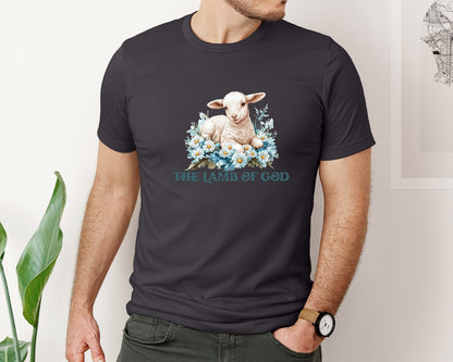 brand:Bella Canvas|color:Heather Dark Grey|Easter Lamb Of God Christian Graphic T-Shirt