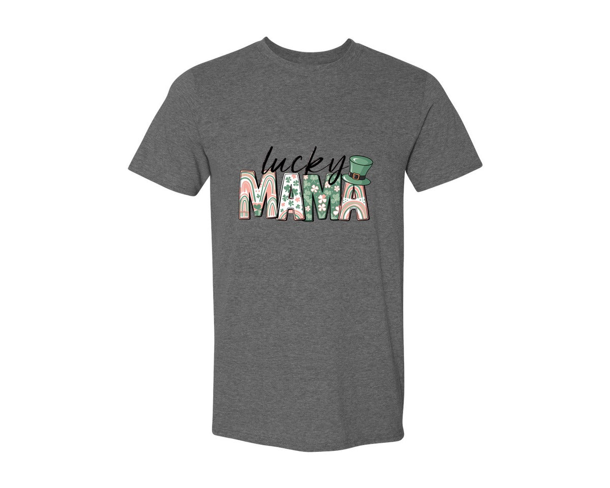 brand:Generic|color:Heather Dark Grey|Lucky Mama St Patricks Day 12 Graphic T-Shirt