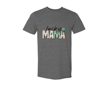 brand:Generic|color:Heather Dark Grey|Lucky Mama St Patricks Day 12 Graphic T-Shirt