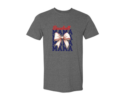 brand:Generic|color:Heather Dark Grey|Baseball Mama Mom Coquette Bow Game Graphic T-Shirt
