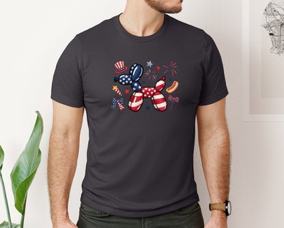 brand:Bella Canvas|color:Heather Dark Grey|4Th Of July Coquette Patriotic Dog Graphic T-Shirt