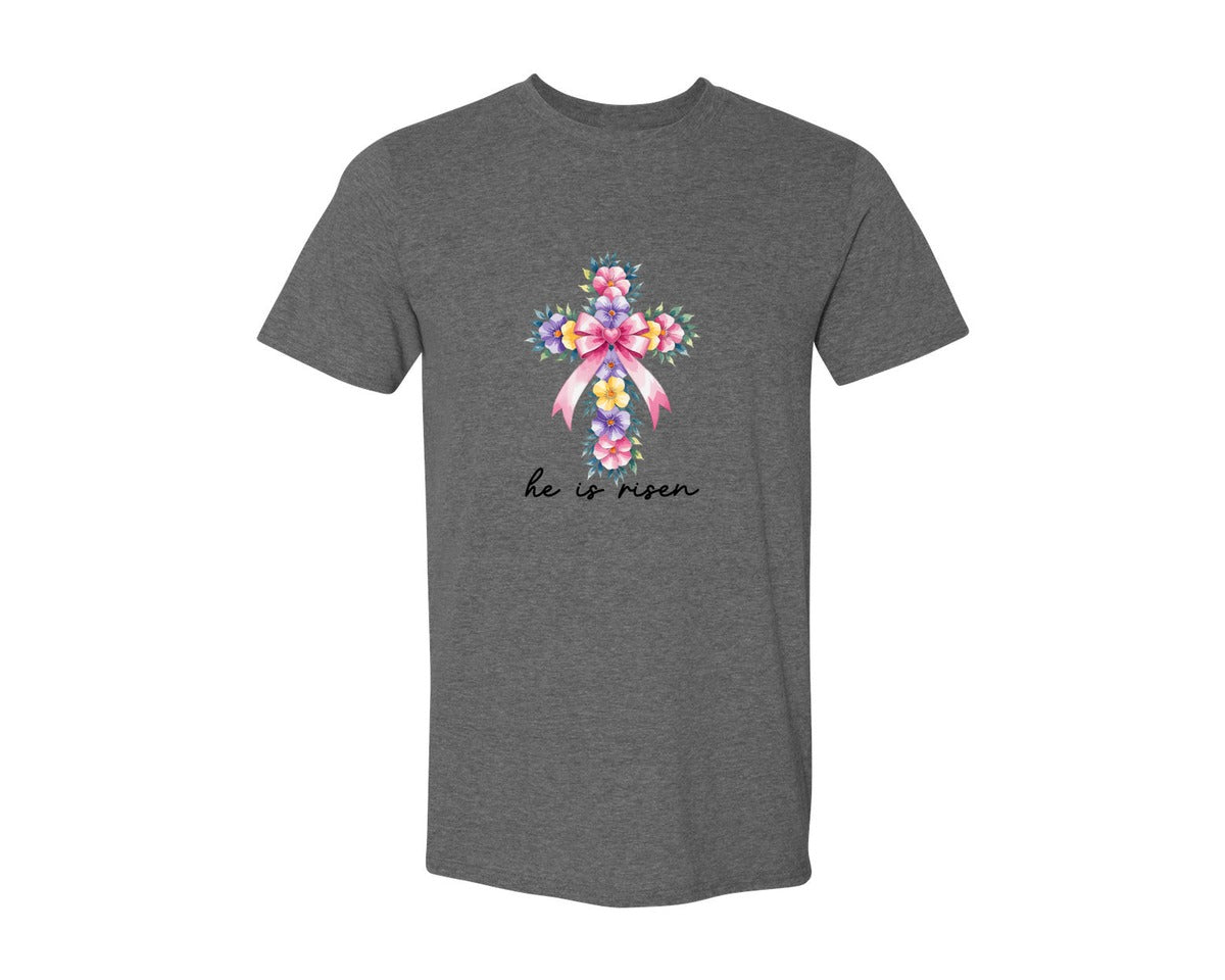 brand:Generic|color:Heather Dark Grey|Watercolor Cross Easter Bible Verse Graphic T-Shirt