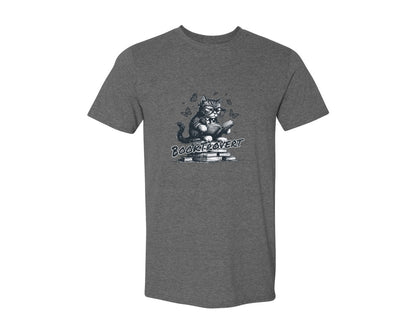 brand:Generic|color:Heather Dark Grey|Book Trovert Reading Cat Shirt Graphic T-Shirt