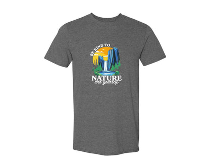brand:Generic|color:Heather Dark Grey|Be Kind To Nature And Yourself Graphic T-Shirt