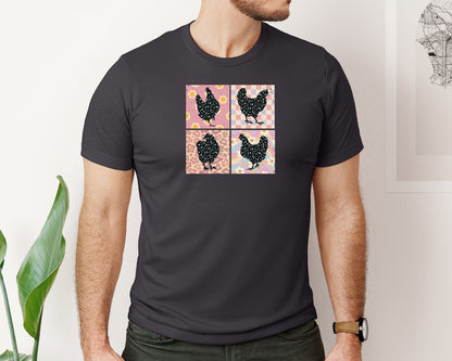 brand:Bella Canvas|color:Heather Dark Grey|Retro Boho Chicken Floral Chicken Graphic T-Shirt