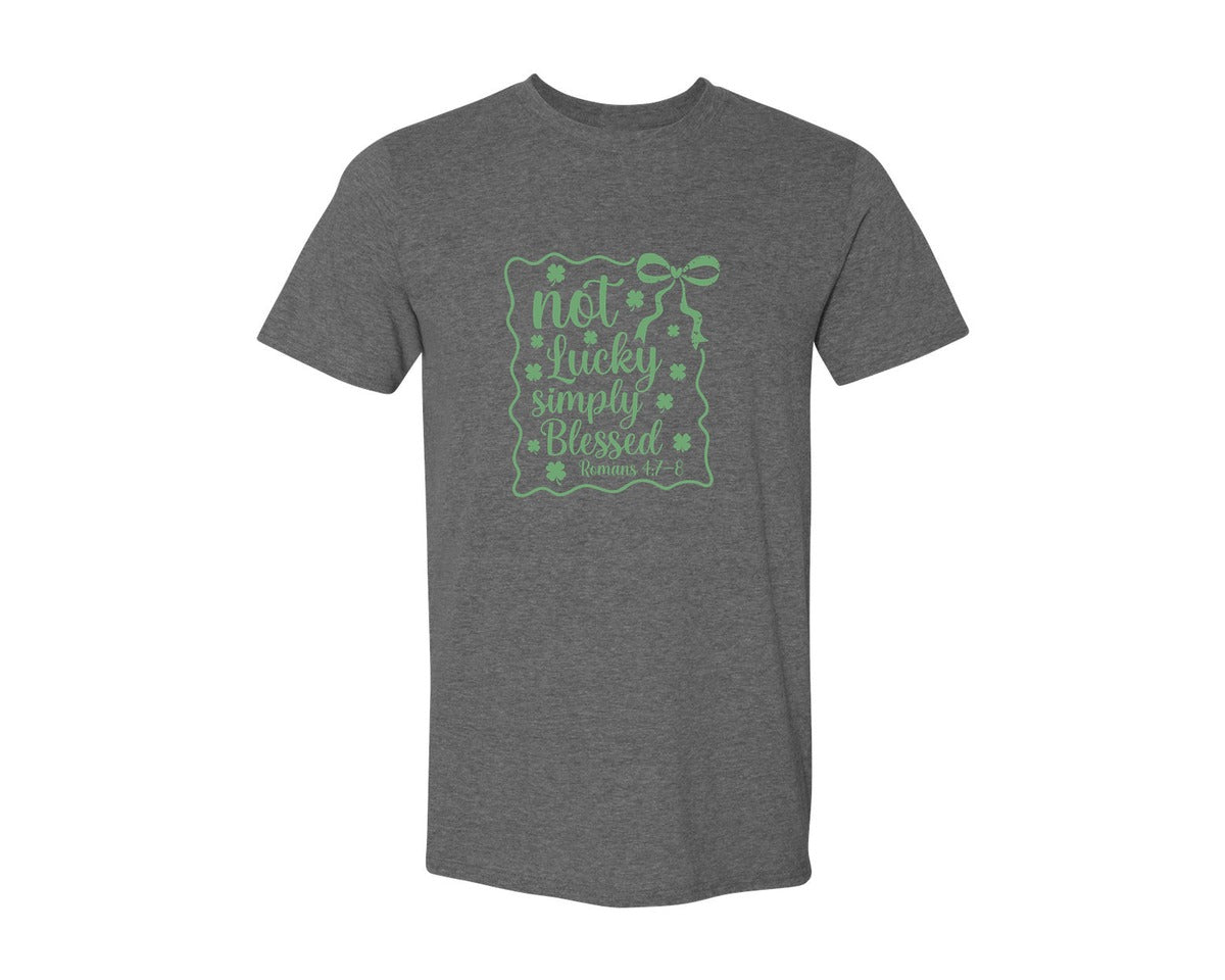 brand:Generic|color:Heather Dark Grey|Not Lucky Simply Blessed Graphic T-Shirt