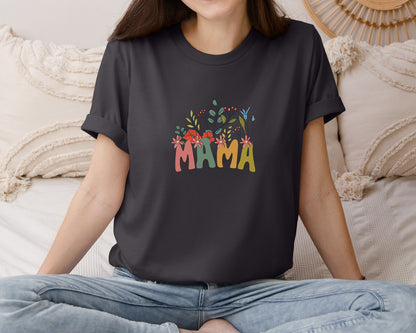 brand:Bella Canvas|color:Heather Dark Grey|Mama Shirt Wildflowers Mama Shirt Graphic T-Shirt