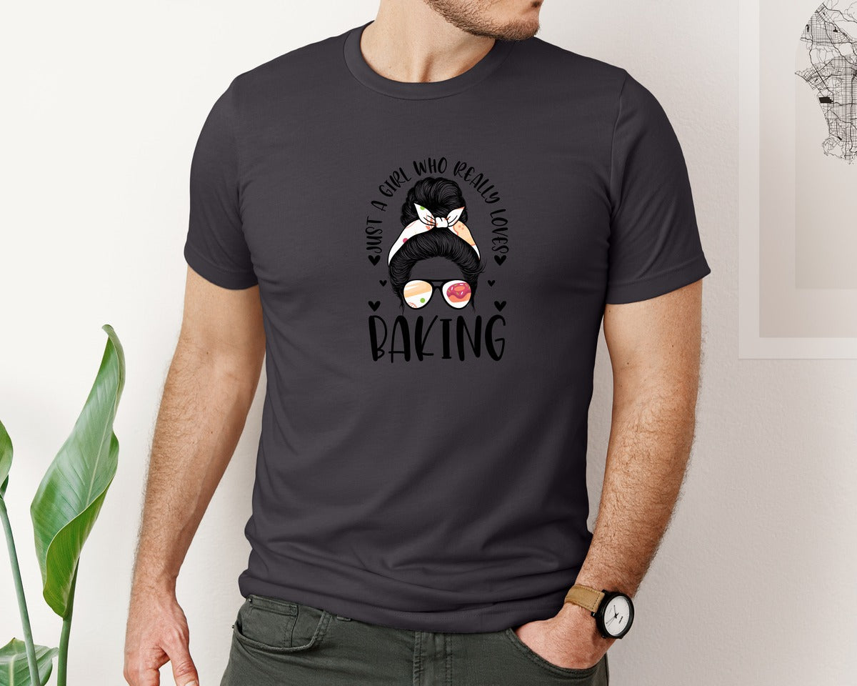 brand:Bella Canvas|color:Heather Dark Grey|Baking Girl Hair Bow Sunglasses Graphic T-Shirt