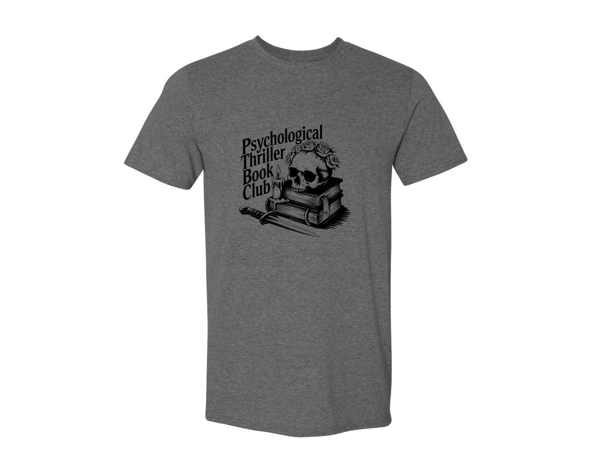 brand:Generic|color:Heather Dark Grey|Psychological Thriller Book Club T S Graphic T-Shirt