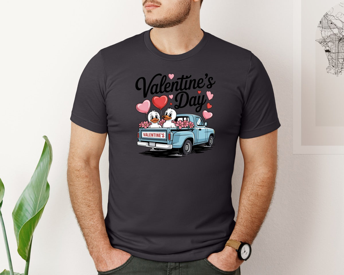 brand:Bella Canvas|color:Heather Dark Grey|Happy Valentines Goose Pngvalentine Day Graphic T-Shirt