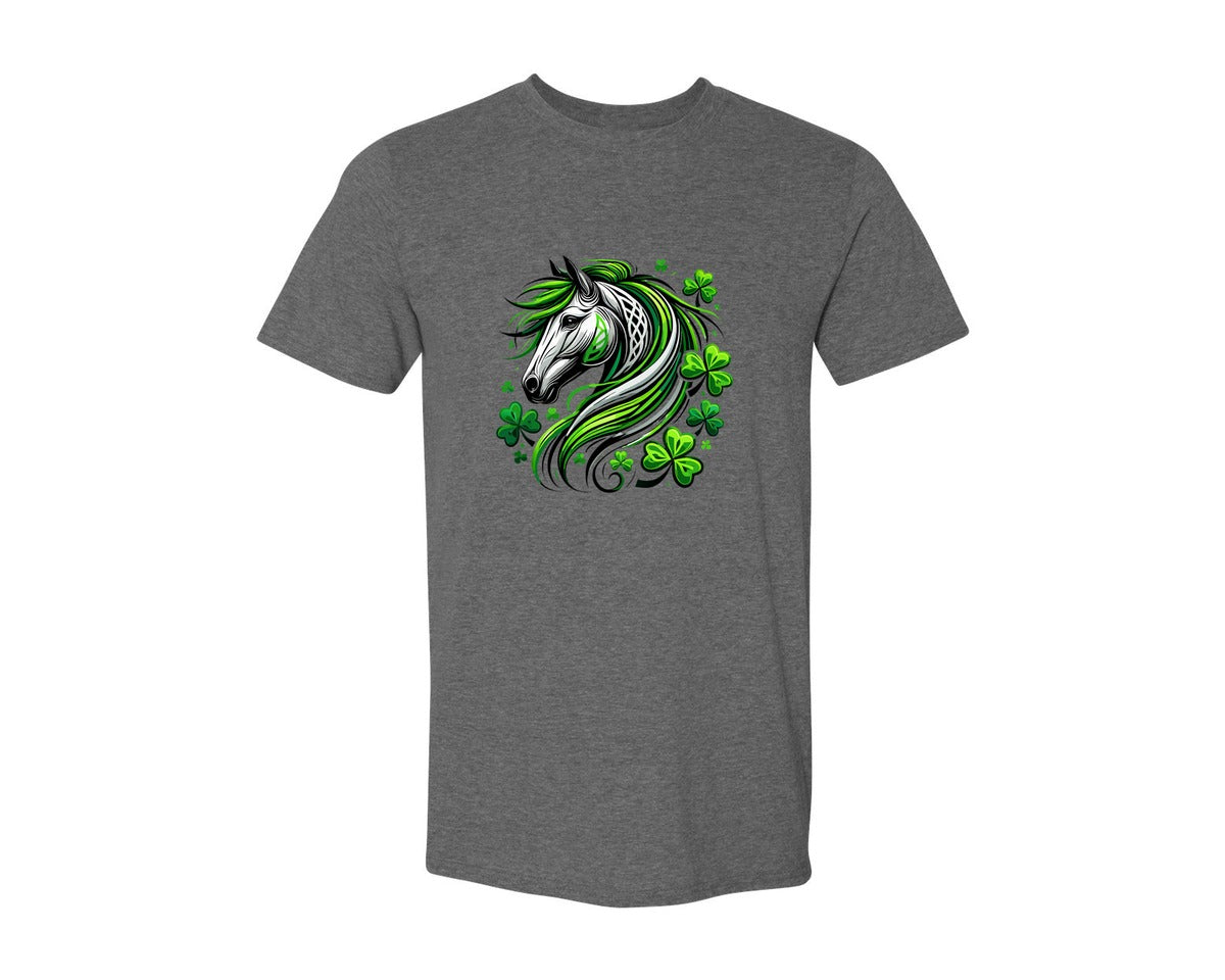 brand:Generic|color:Heather Dark Grey|St Patricks Day Horse Lucky Graphic T-Shirt