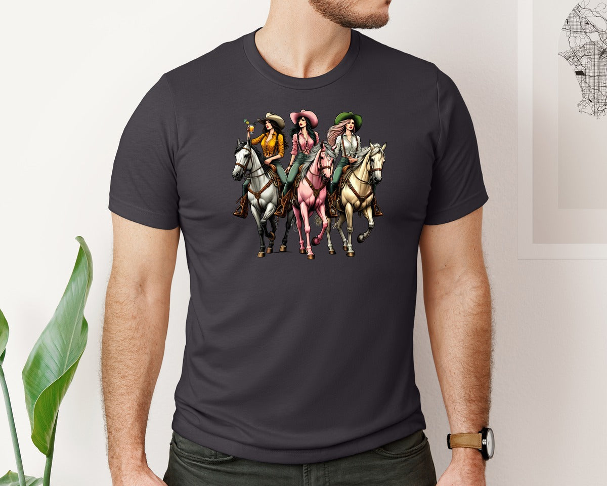 brand:Bella Canvas|color:Heather Dark Grey|Western Cowgirl Horse Farm Graphic T-Shirt