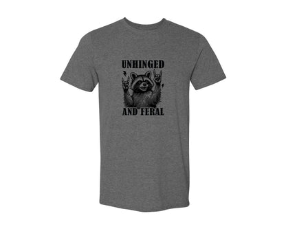 brand:Generic|color:Heather Dark Grey|Unhinged And Feral Vintage Raccoon Meme Graphic T-Shirt