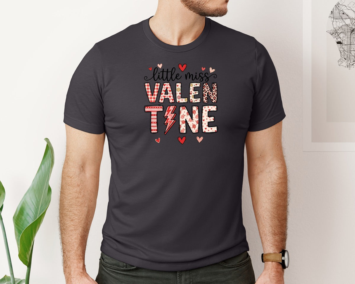brand:Bella Canvas|color:Heather Dark Grey|Little Miss Valentines Day T Shirt 3 Graphic T-Shirt