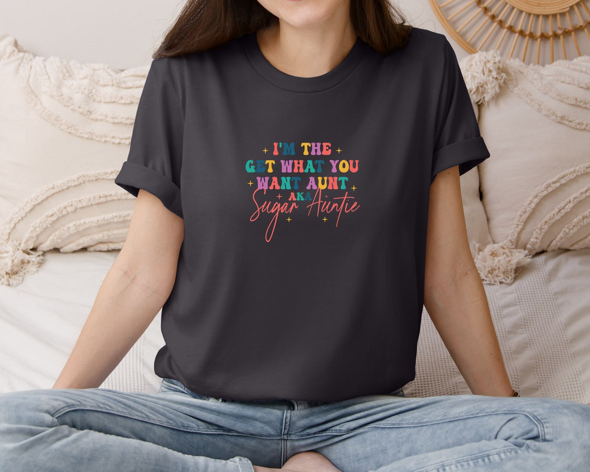 brand:Bella Canvas|color:Heather Dark Grey|Sugar Auntie Im The Get What Graphic T-Shirt