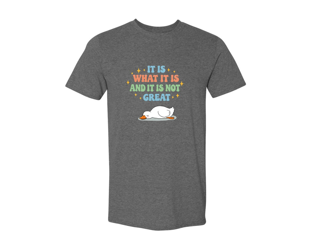 brand:Generic|color:Heather Dark Grey|Funny Duck It Is What It Is Graphic T-Shirt