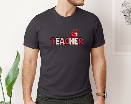 Knitted Teacher Apple Heart Graphic T-Shirt