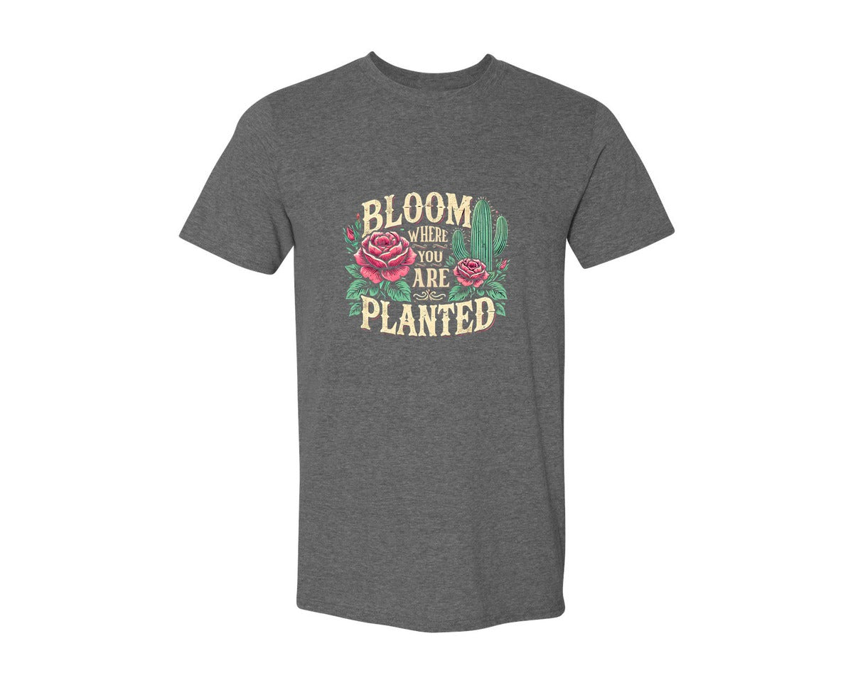 brand:Generic|color:Heather Dark Grey|Bloom Where You Are Planted T Shirt Graphic T-Shirt
