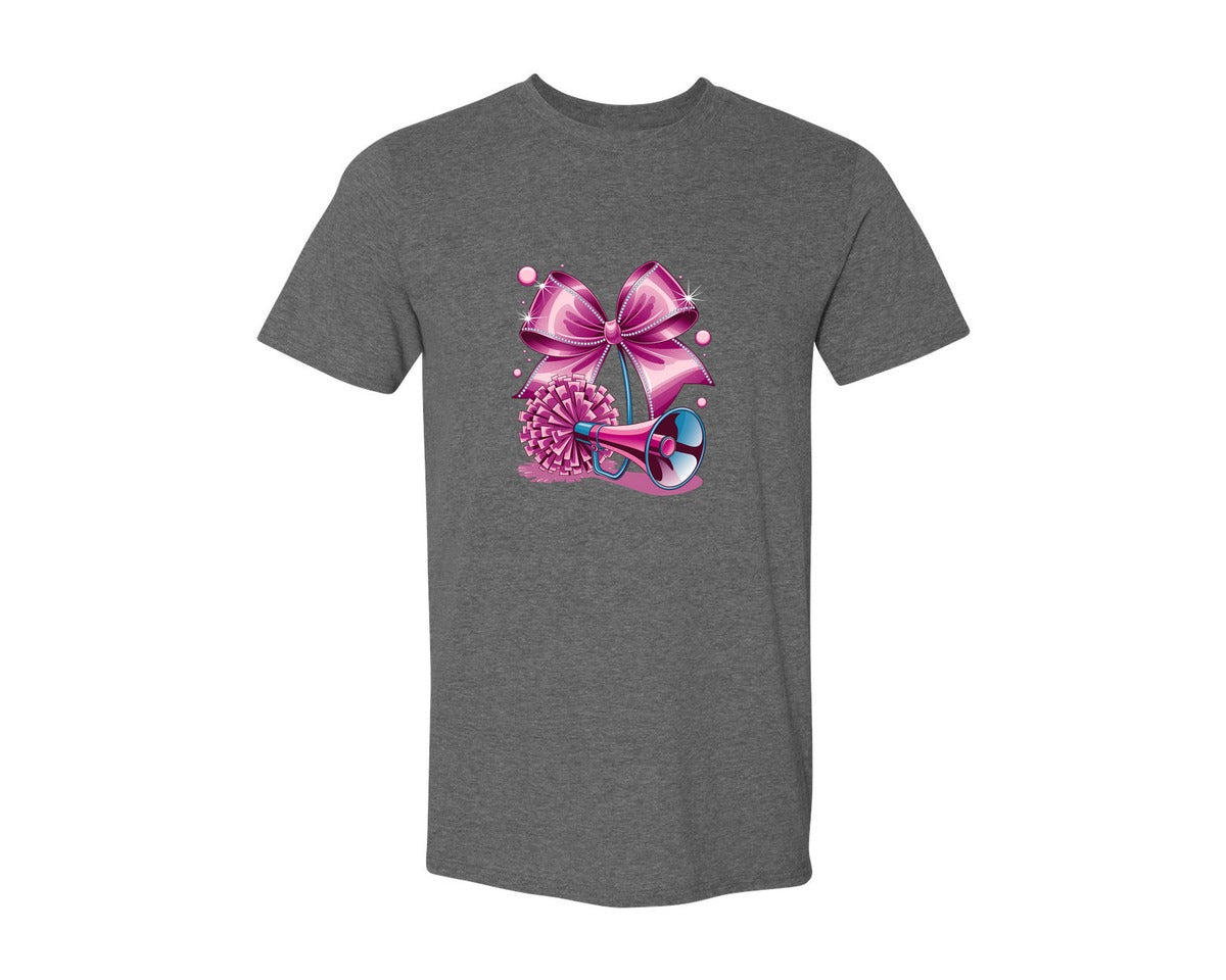 brand:Generic|color:Heather Dark Grey|Cheerleading Bow Pom Poms Graphic T-Shirt