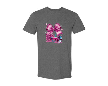 brand:Generic|color:Heather Dark Grey|Cheerleading Bow Pom Poms Graphic T-Shirt