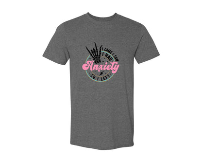 brand:Generic|color:Heather Dark Grey|I Came I Saw I Had Anxiety Graphic T-Shirt