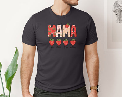 brand:Bella Canvas|color:Heather Dark Grey|Preppy Custom Mama Strawberry Graphic T-Shirt