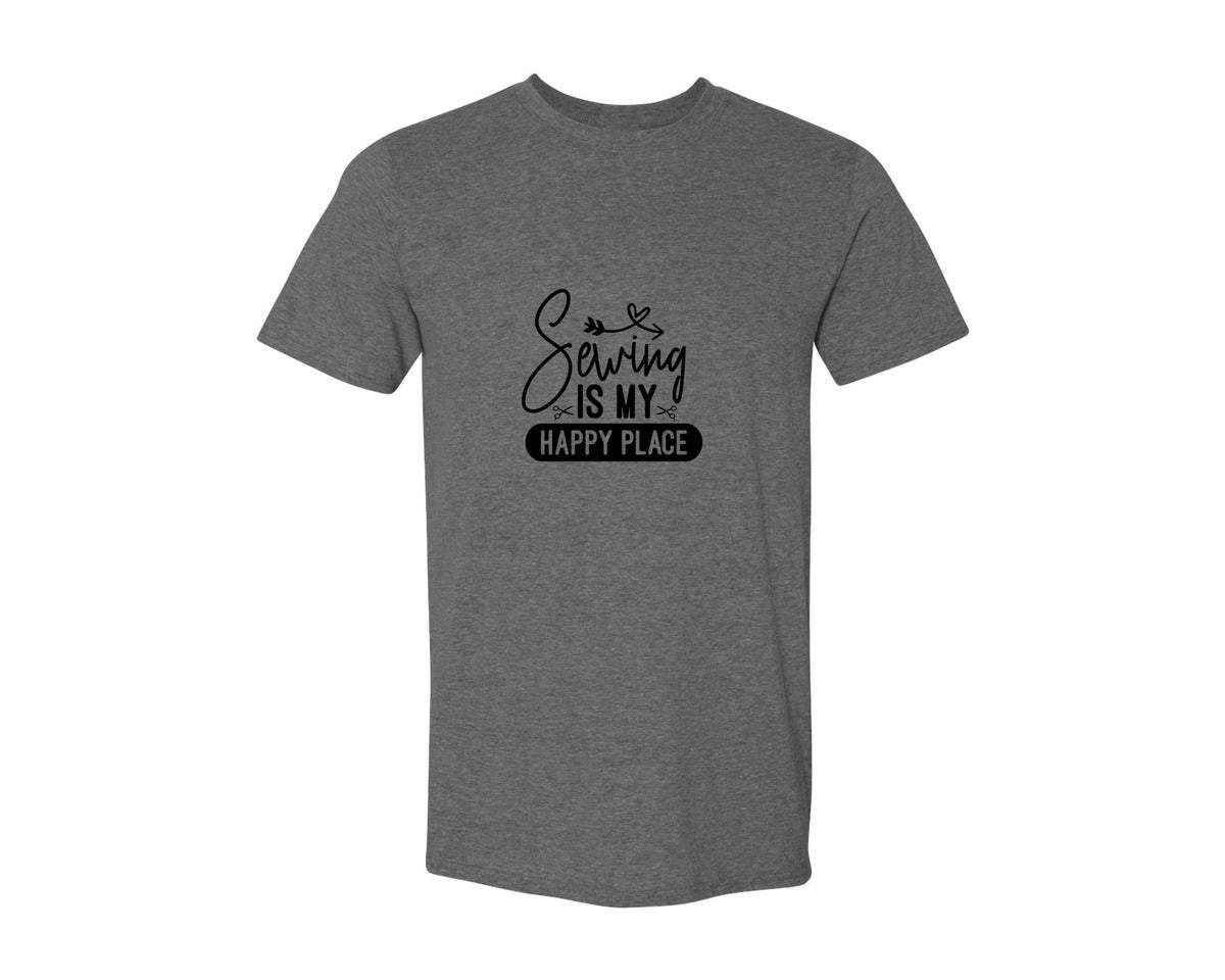 brand:Generic|color:Heather Dark Grey|Sewing Is My Happy Place 36 Graphic T-Shirt