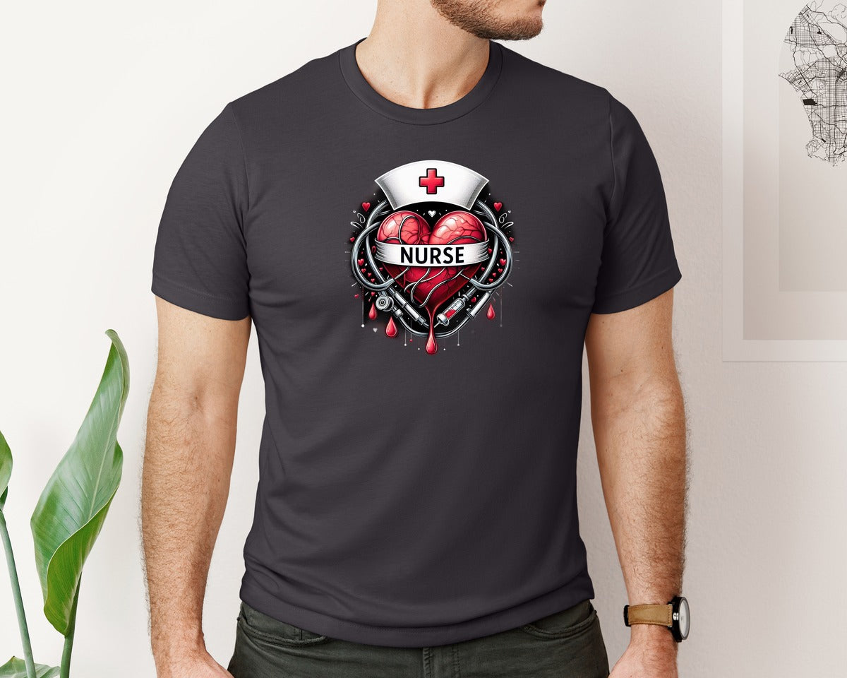 brand:Bella Canvas|color:Heather Dark Grey|Nurse 951 Graphic T-Shirt