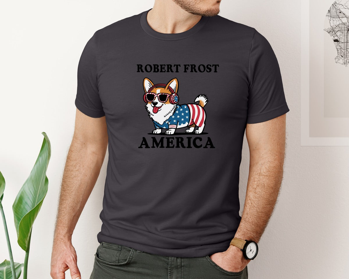 brand:Bella Canvas|color:Heather Dark Grey|Corgi Dog 4Th Of July Graphic T-Shirt