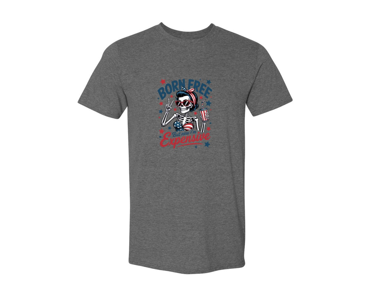 brand:Generic|color:Heather Dark Grey|Born Free But Now Im Expensive Patriotic Graphic T-Shirt