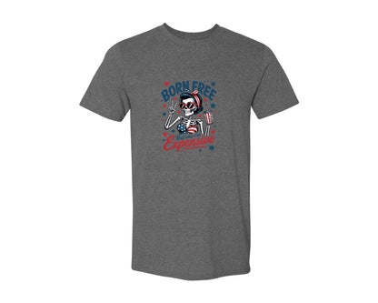 brand:Generic|color:Heather Dark Grey|Born Free But Now Im Expensive Patriotic Graphic T-Shirt