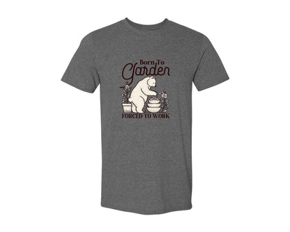 brand:Generic|color:Heather Dark Grey|Born To Garden Forced To Work Bear Graphic T-Shirt