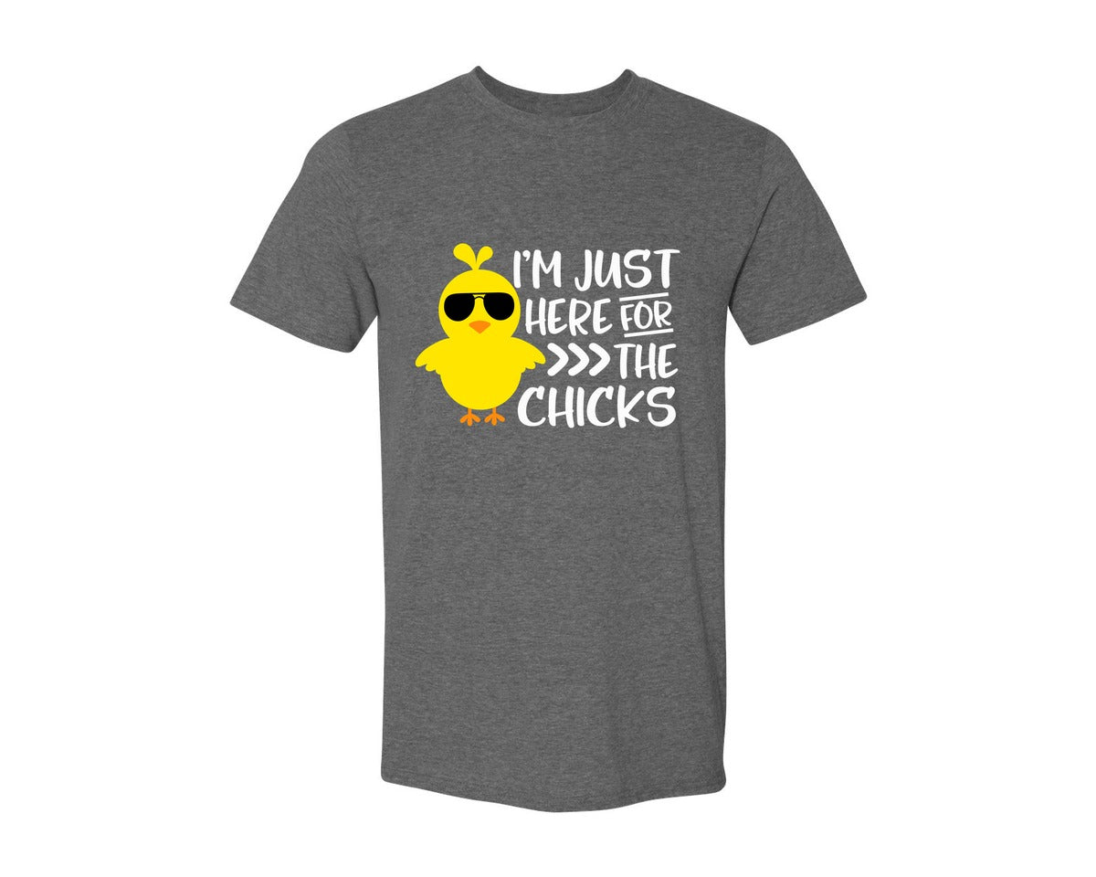brand:Generic|color:Heather Dark Grey|I Am Just Here For The Chicks 4 Graphic T-Shirt