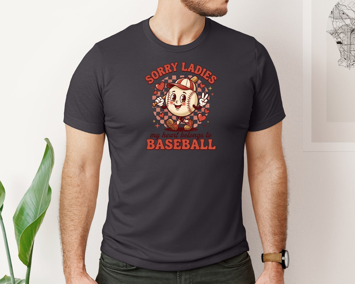 brand:Bella Canvas|color:Heather Dark Grey|Baseball Valentines Day Graphic T-Shirt