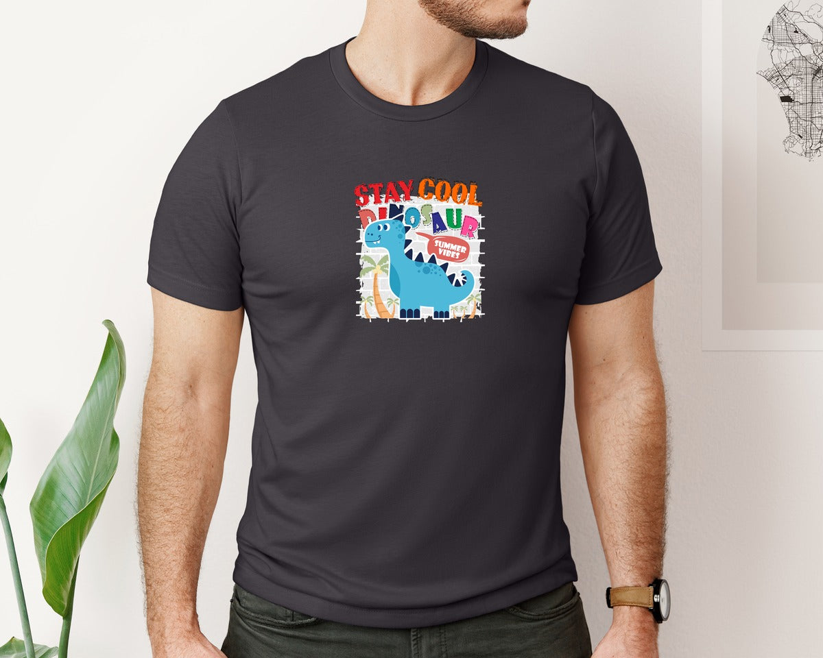 brand:Bella Canvas|color:Heather Dark Grey|Cute Dinosaur Cartoon T Shirt Design Graphic T-Shirt