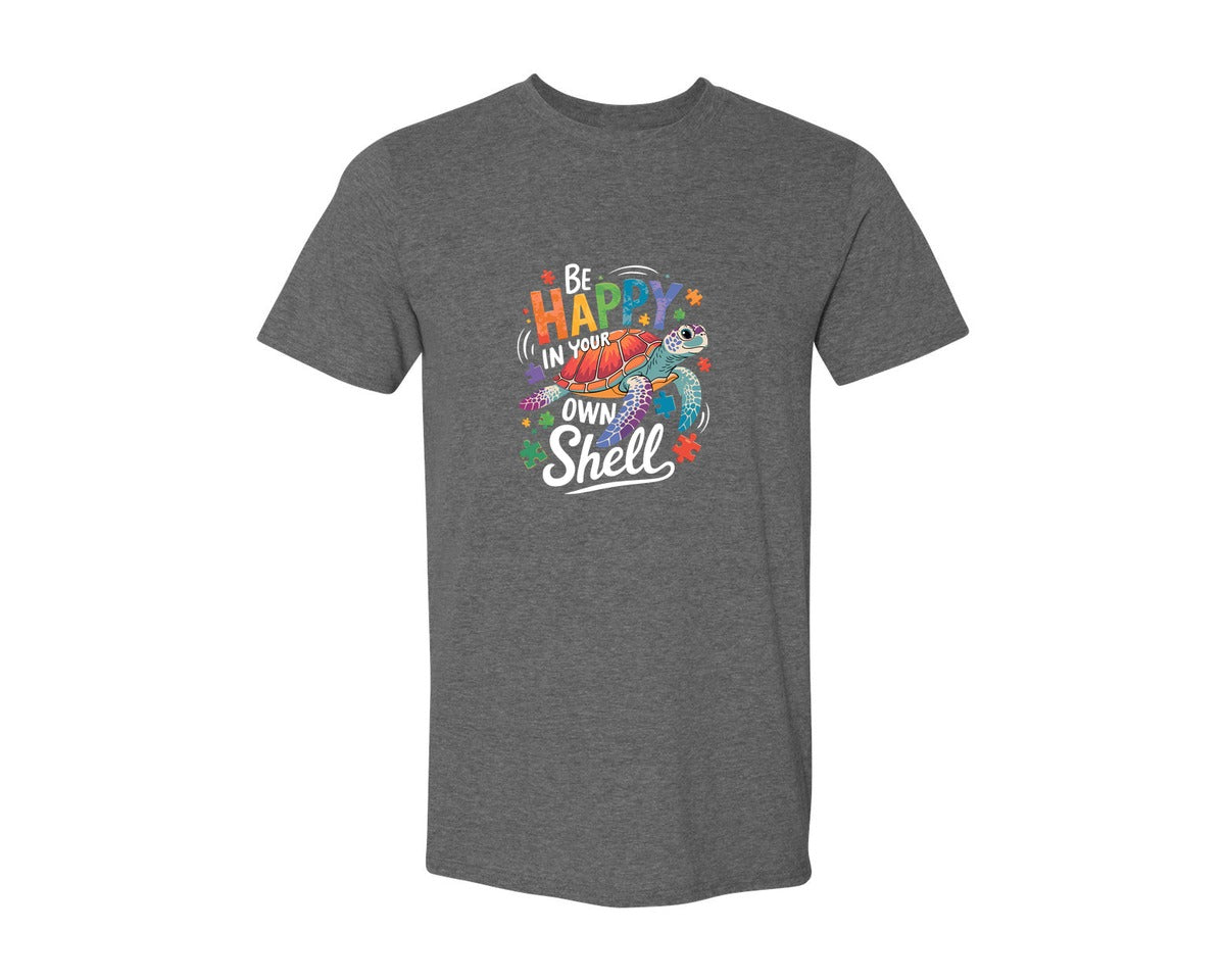 brand:Generic|color:Heather Dark Grey|Be Happy In Your Own Shell Autism Avg Graphic T-Shirt