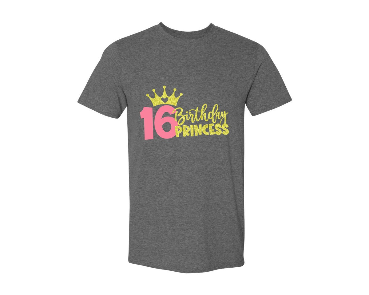 brand:Generic|color:Heather Dark Grey|Sixteenth Birthday Princess Graphic T-Shirt