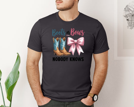 Boots Or Bows Gender Party Reveal Graphic T-Shirt