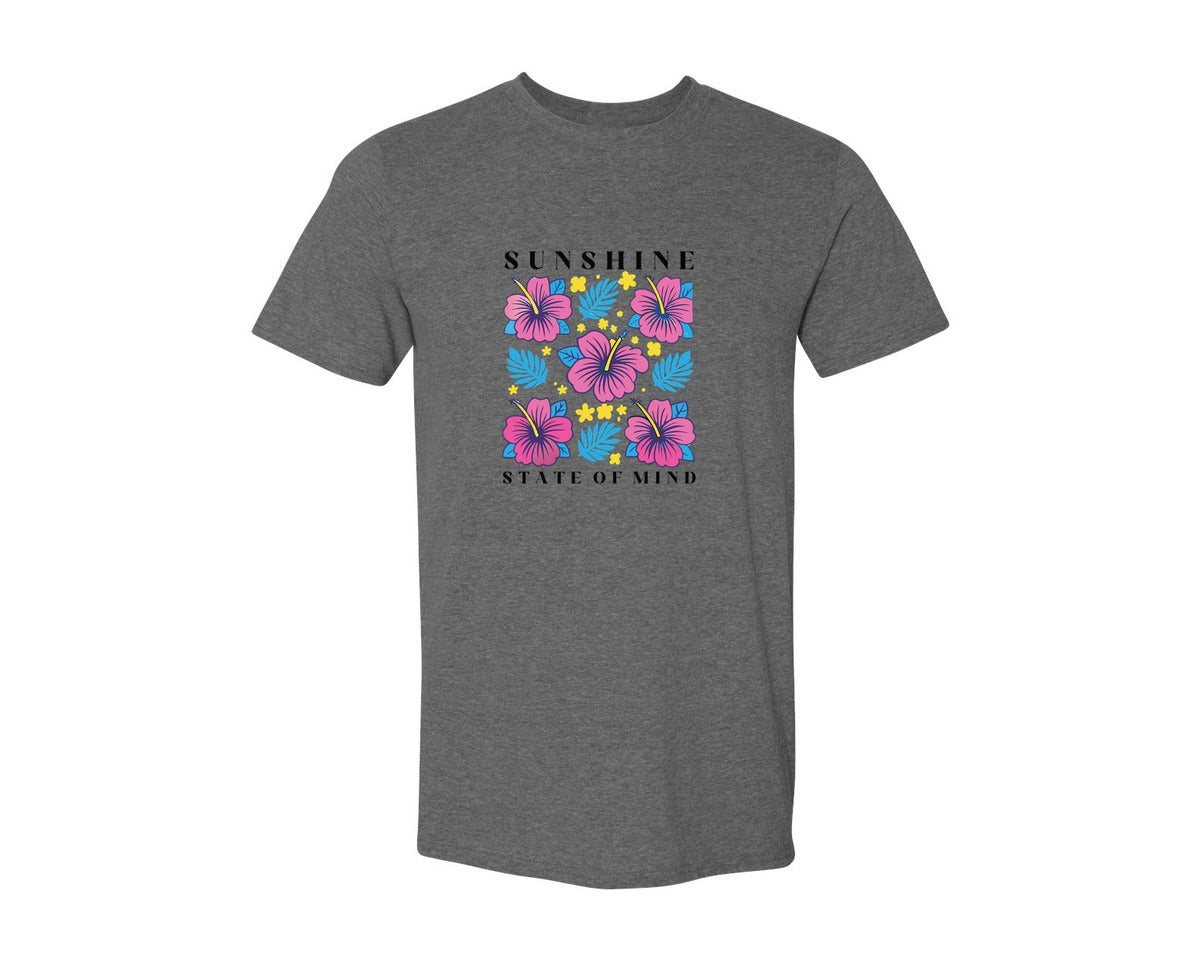 brand:Generic|color:Heather Dark Grey|Sunshine State Of Mind Summer Graphic T-Shirt