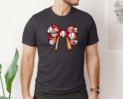 brand:Bella Canvas|color:Heather Dark Grey|Baseball Coquette Bow Baseball 14 Graphic T-Shirt
