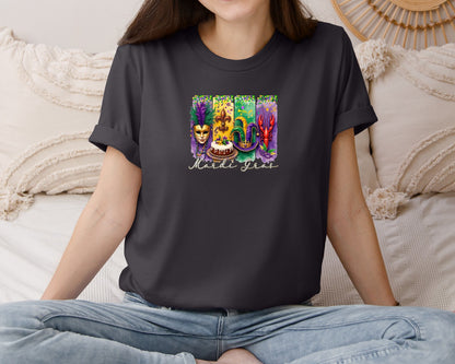 brand:Bella Canvas|color:Heather Dark Grey|Mardi Gras Coquette 2 Graphic T-Shirt