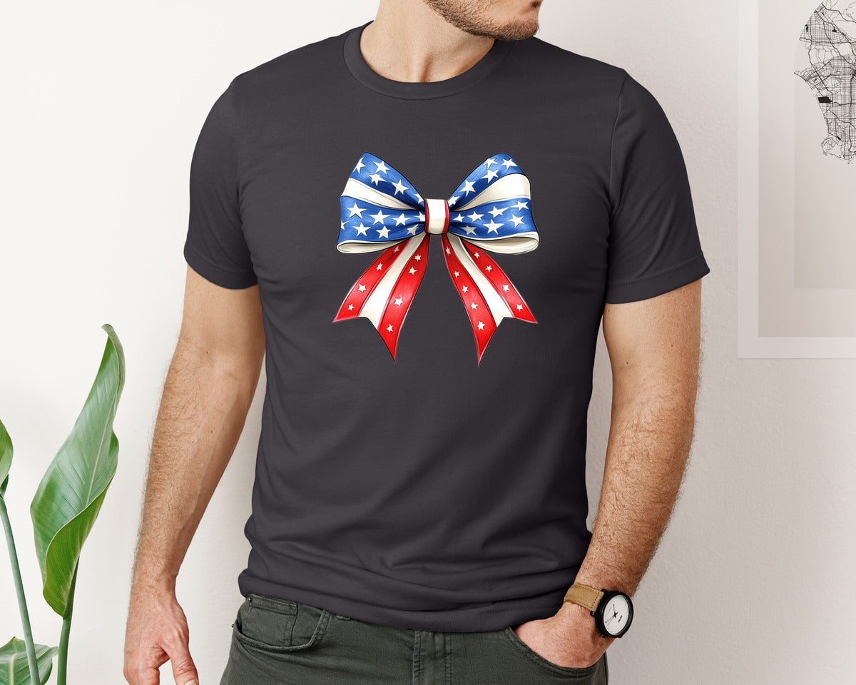 brand:Bella Canvas|color:Heather Dark Grey|4Th Of July Bow Design T Shirt 7 Graphic T-Shirt