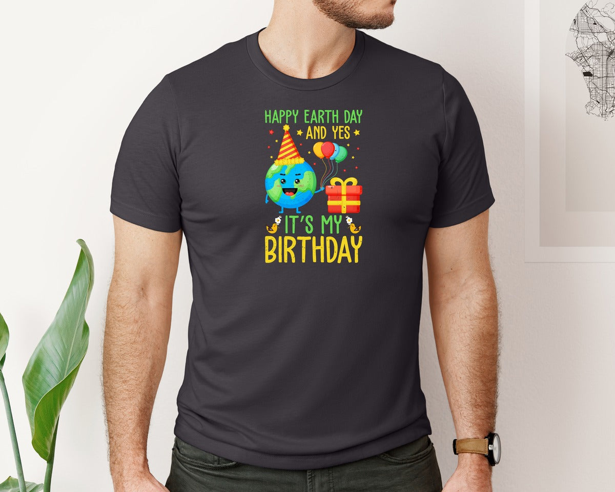 brand:Bella Canvas|color:Heather Dark Grey|Happy Earth Day Birth Day T Shirt Graphic T-Shirt