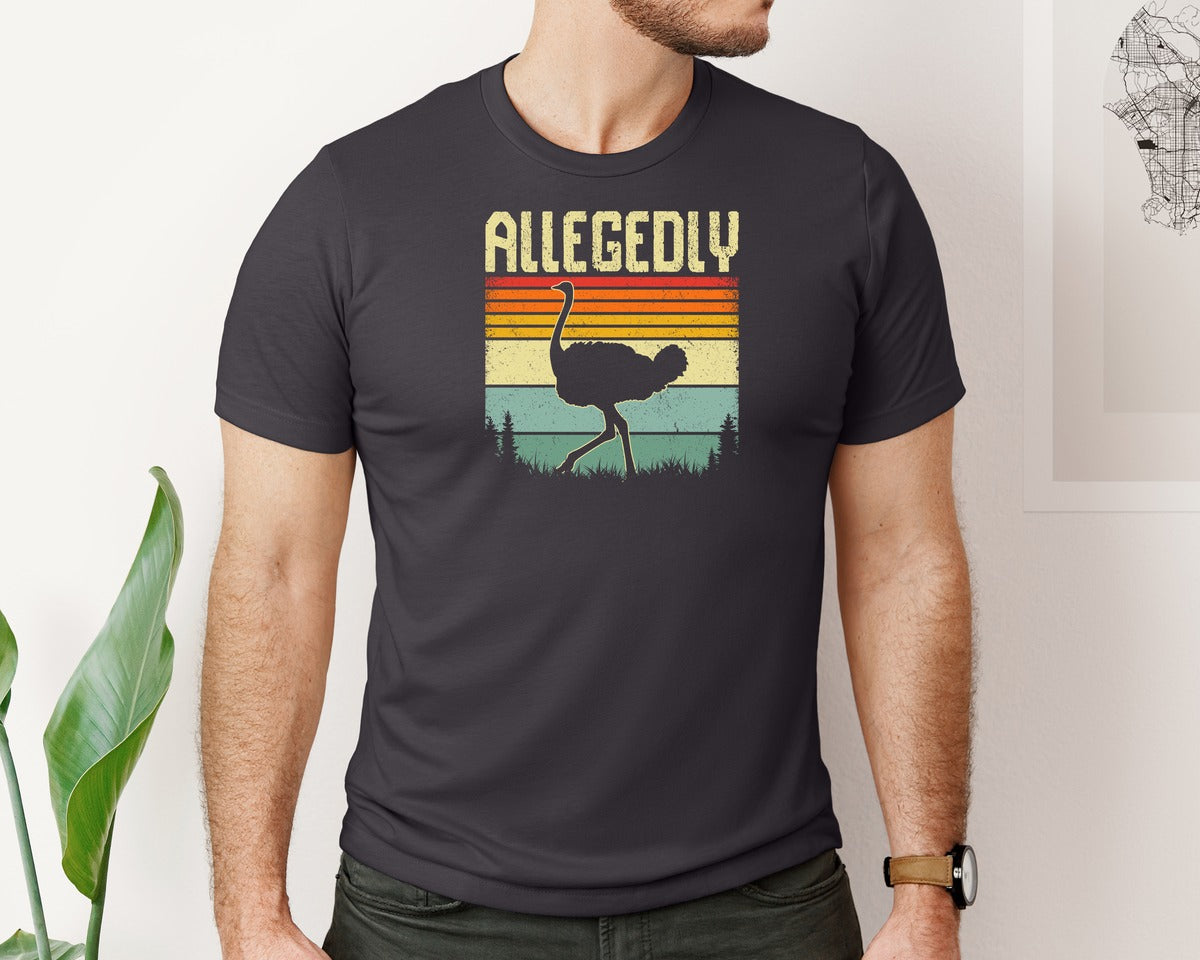 brand:Bella Canvas|color:Heather Dark Grey|Allegedly Ostrich Retro Funny T Shirt Graphic T-Shirt