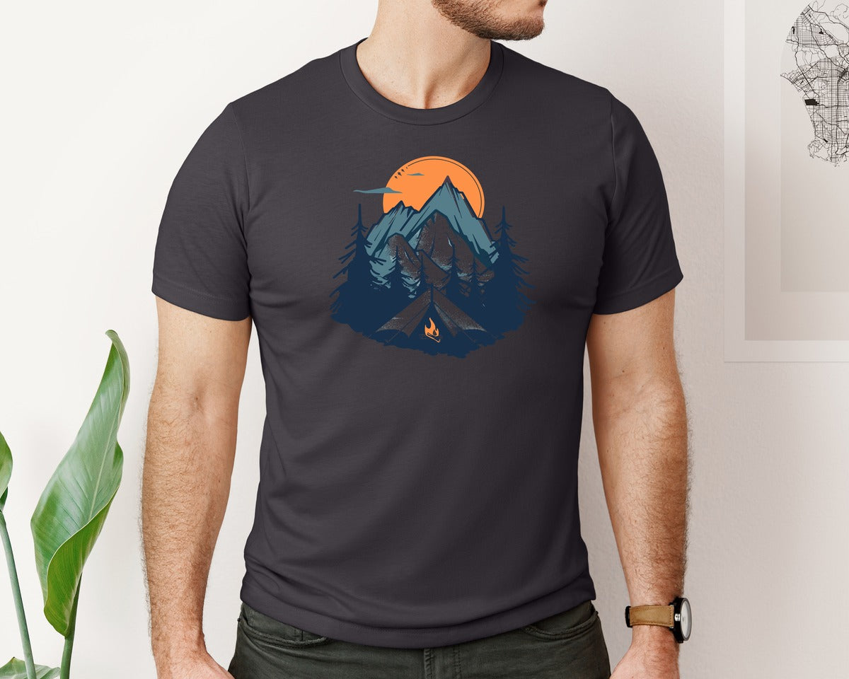 brand:Bella Canvas|color:Heather Dark Grey|Sunset Camping Adventure T Shirt Design 8 Graphic T-Shirt