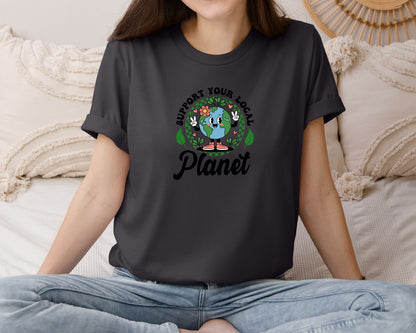 brand:Bella Canvas|color:Heather Dark Grey|Earth Day Support Your Local Planet 2 Graphic T-Shirt
