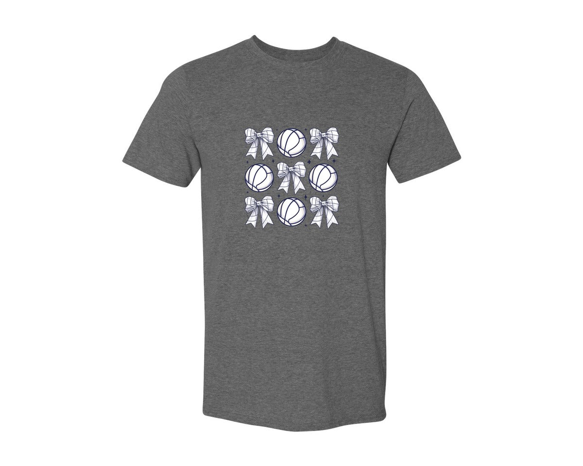 brand:Generic|color:Heather Dark Grey|Volleyball Bow Volleyball Mama Graphic T-Shirt