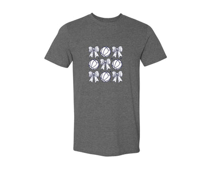 brand:Generic|color:Heather Dark Grey|Volleyball Bow Volleyball Mama Graphic T-Shirt
