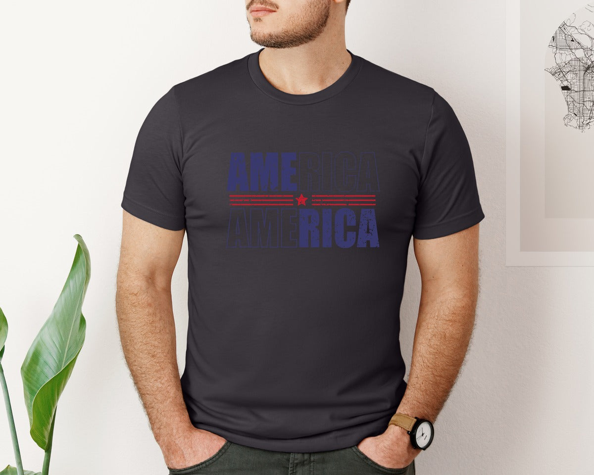 brand:Bella Canvas|color:Heather Dark Grey|America Patriotic Graphic T-Shirt