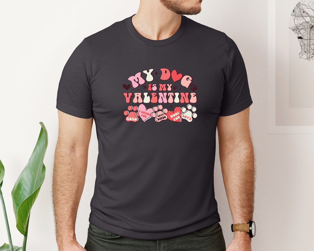 brand:Bella Canvas|color:Heather Dark Grey|My Dog Is My Valentine 204 Graphic T-Shirt